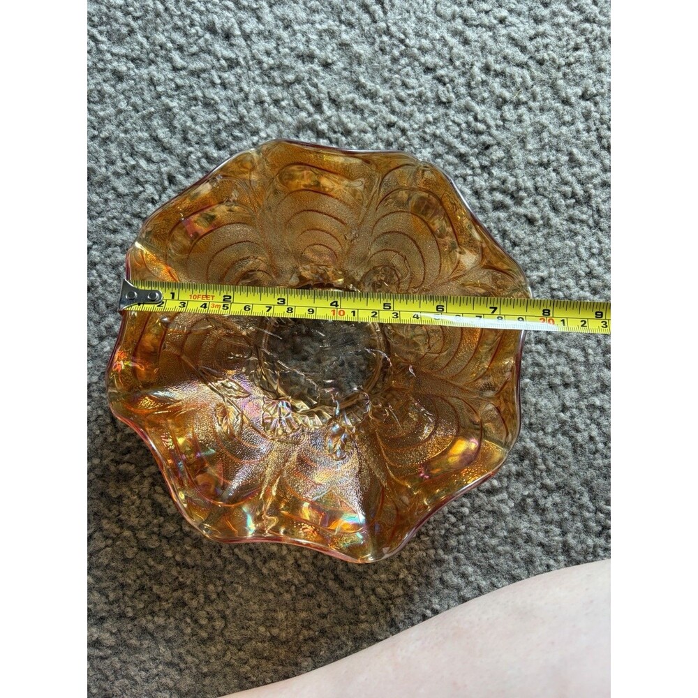 Vintage Imperial Art Glass Carnival Pansy Bowl Flowers 9" Marigold - Picture 5 of 5